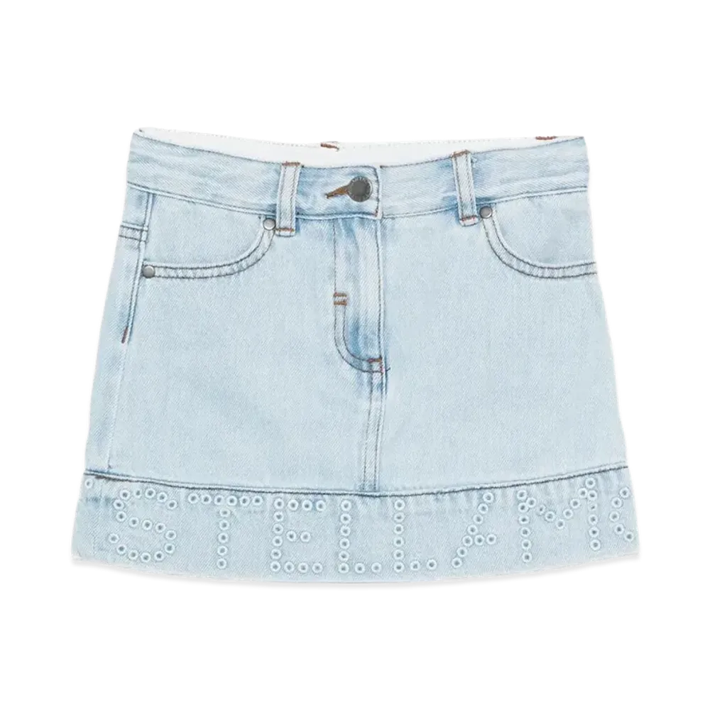 STELLA McCARTNEY Kids Perforated Logo Denim Mini Skirt "Lightblue"
