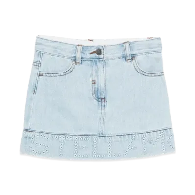 STELLA McCARTNEY Kids Perforated Logo Denim Mini Skirt "Lightblue"