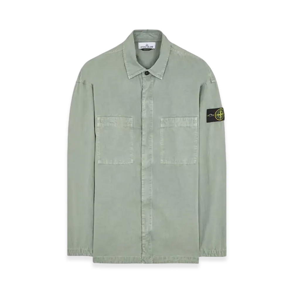 Stone Island 112Wn Brushed Cotton Canvas Garment Dyed Overshirt - 23FW "Sage Green"