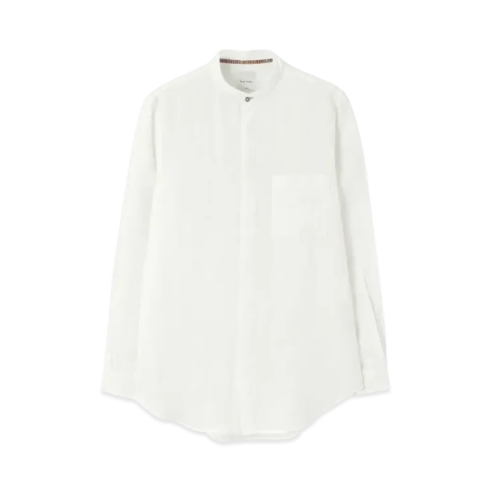 Paul Smith Colored Linen Band Collar Shirt "White"