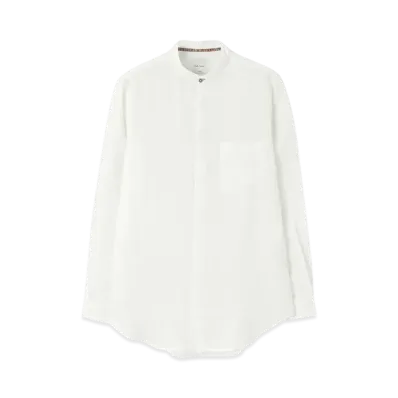 Paul Smith Colored Linen Band Collar Shirt "White"