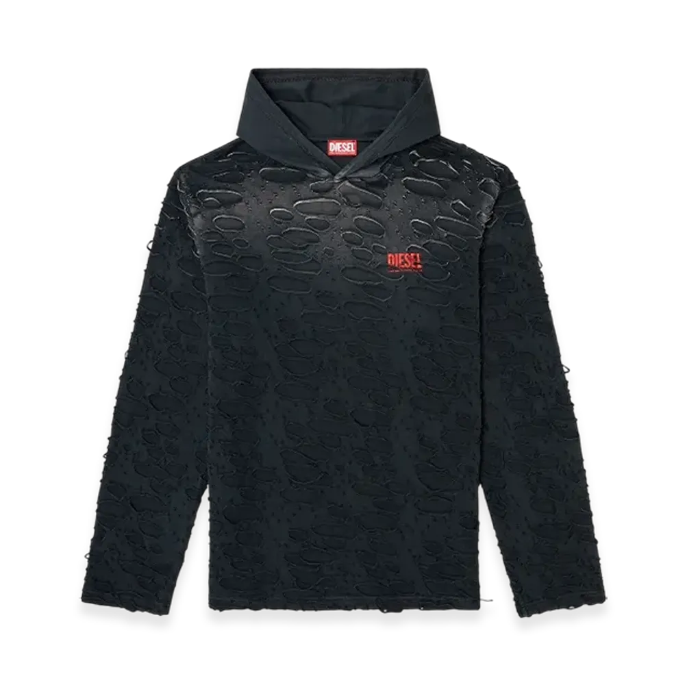 Diesel T-Crane-LS-Hood Hooded Long-Sleeve T-Shirt With Holes "Black"