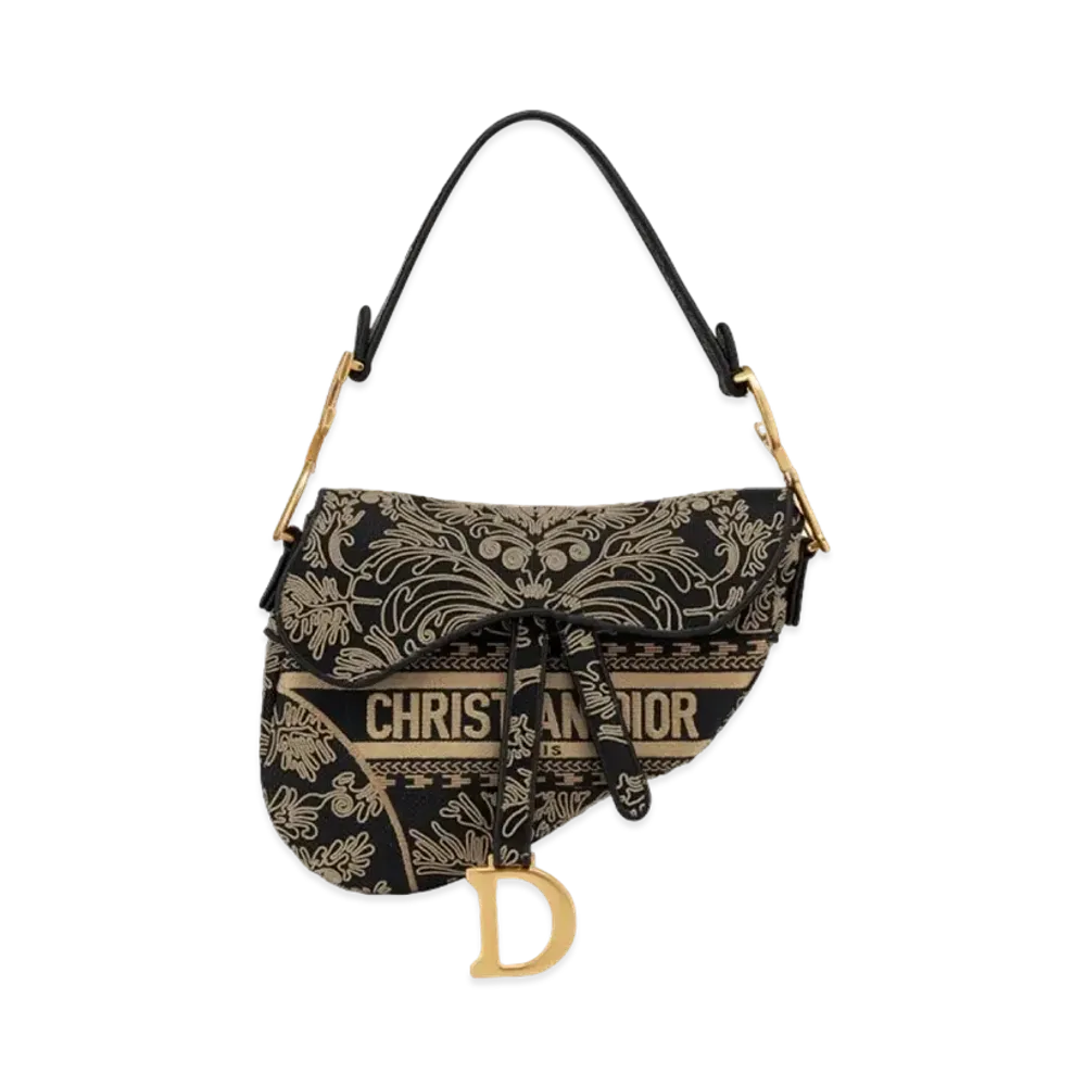 Dior Saddle Bag Ornamental Cornely Effect Embroidery "Black/Beige"