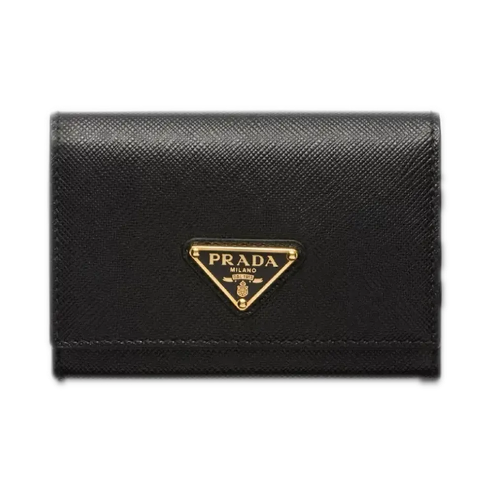 PRADA Saffiano Triangle Card Case "Black"