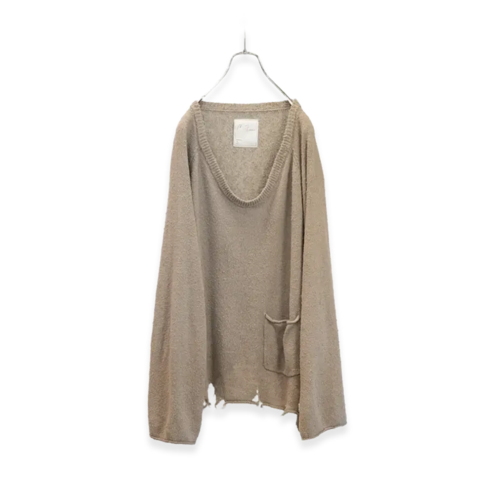 ANCELLM Damage Silk Uvneck Knit "Greige"
