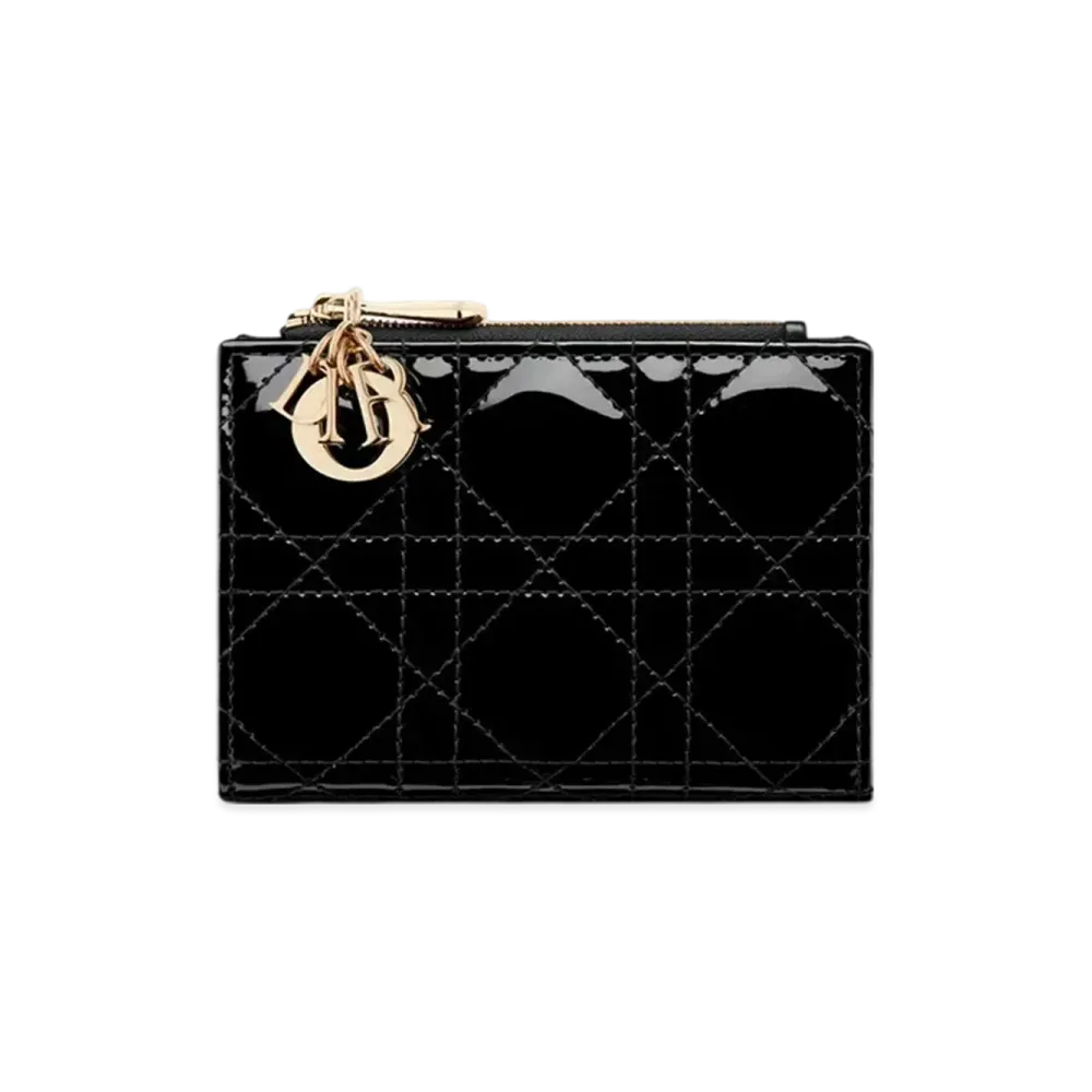 Dior Lady Dior Dahlia Wallet Patent Cannage Calfskin "Black"