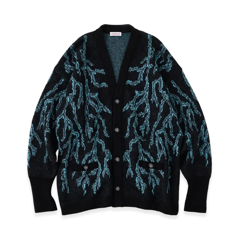 NICENESS Cobain Mohair Silk Thunder Jacquard Cardigan "Navy"