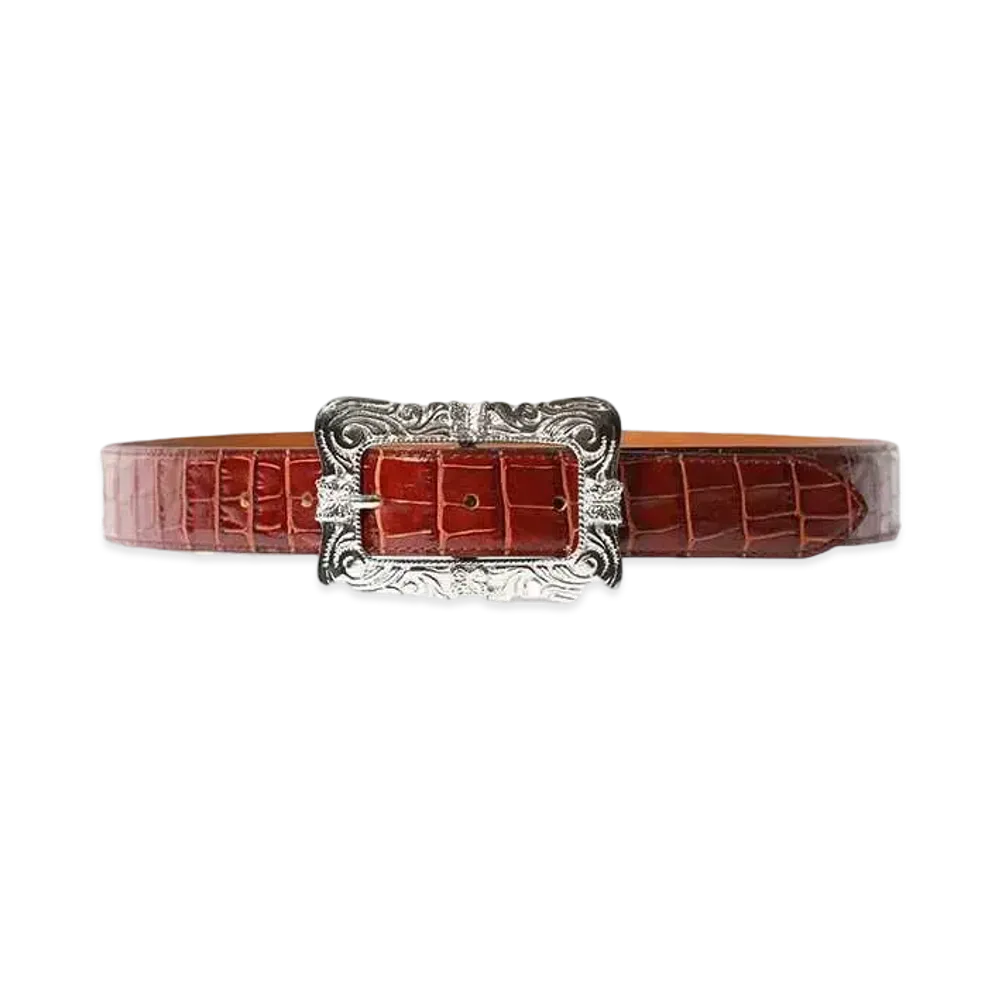 Needles Papillon Square Buckle Belt Crocodile Embossed Leather "Brown"
