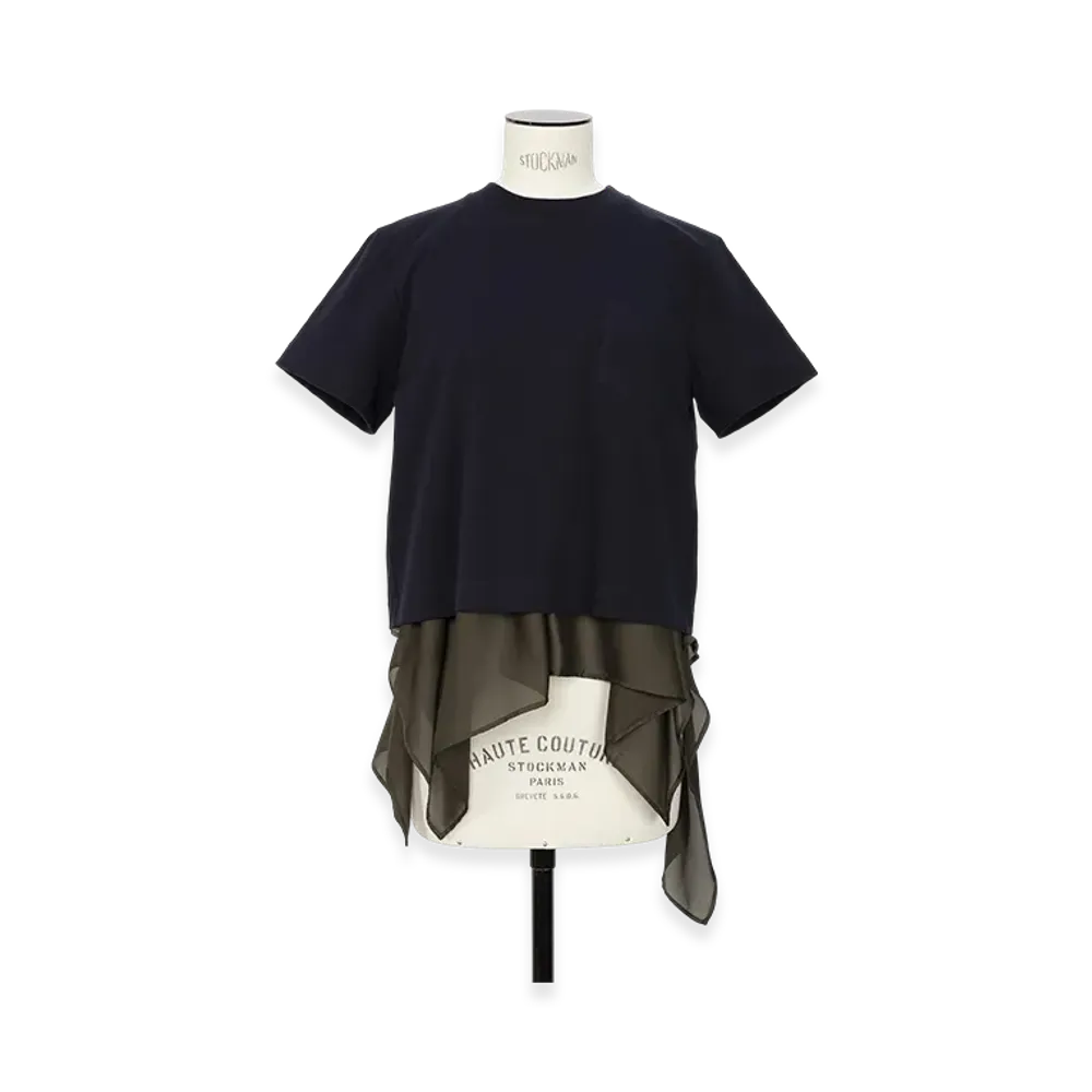 sacai Satin x Cotton Jersey T-Shirt "Navy/Khaki"