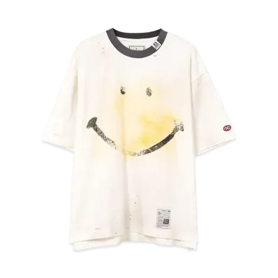 Maison MIHARA YASUHIRO Smily Face Print Distressed Ringer T-Shirt "White"