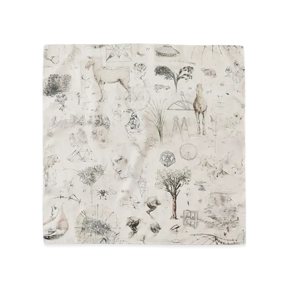 NICENESS Leo Da Vinci Printed Silk Scarf "Beige"
