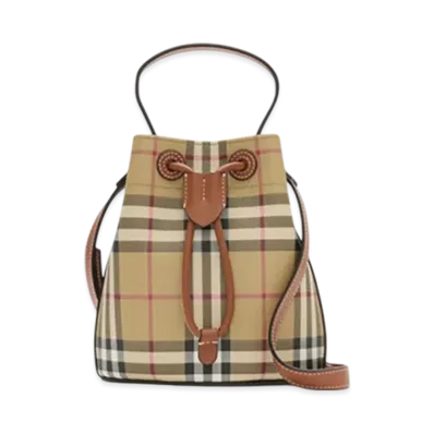 Burberry Mini Check Bucket Bag "Archive Beige/Briar Brown"