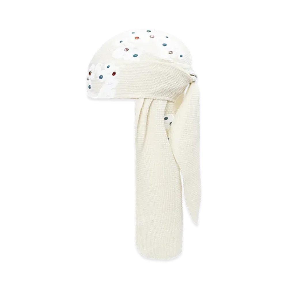 DENIM TEARS Rhinestone Cotton Wreath Durag "Oatmeal"