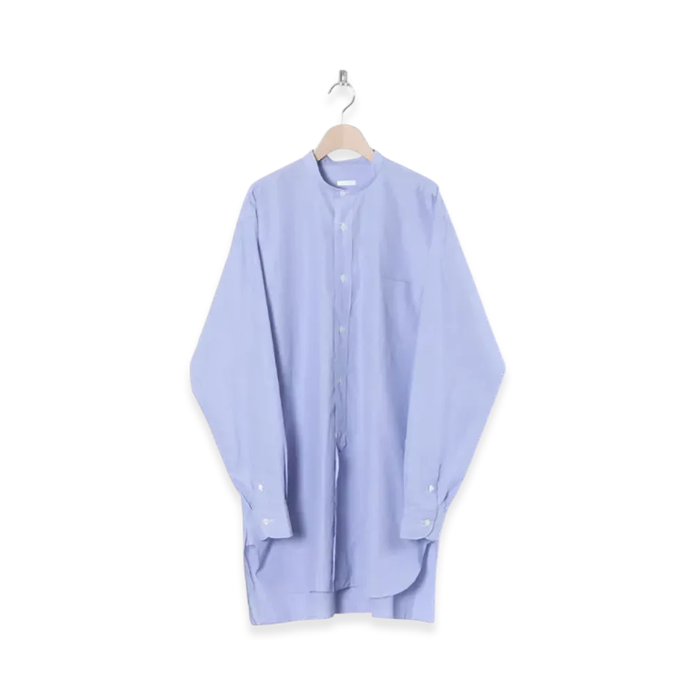 COMOLI Band Collar Shirt "Sax Stripe"