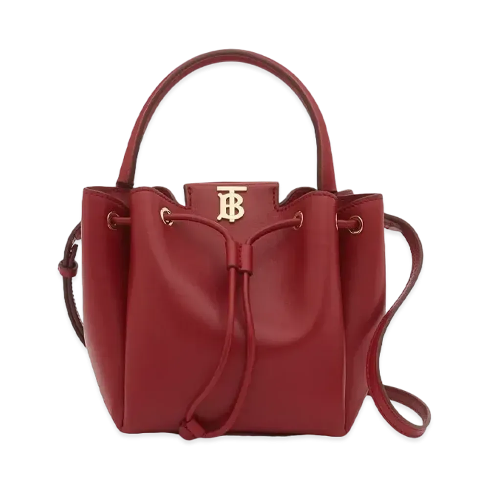 Burberry Monogram Motif Leather Bucket Bag "Dark Carmine"