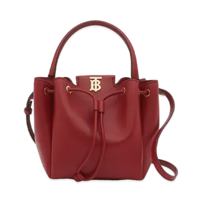 Burberry Monogram Motif Leather Bucket Bag "Dark Carmine"
