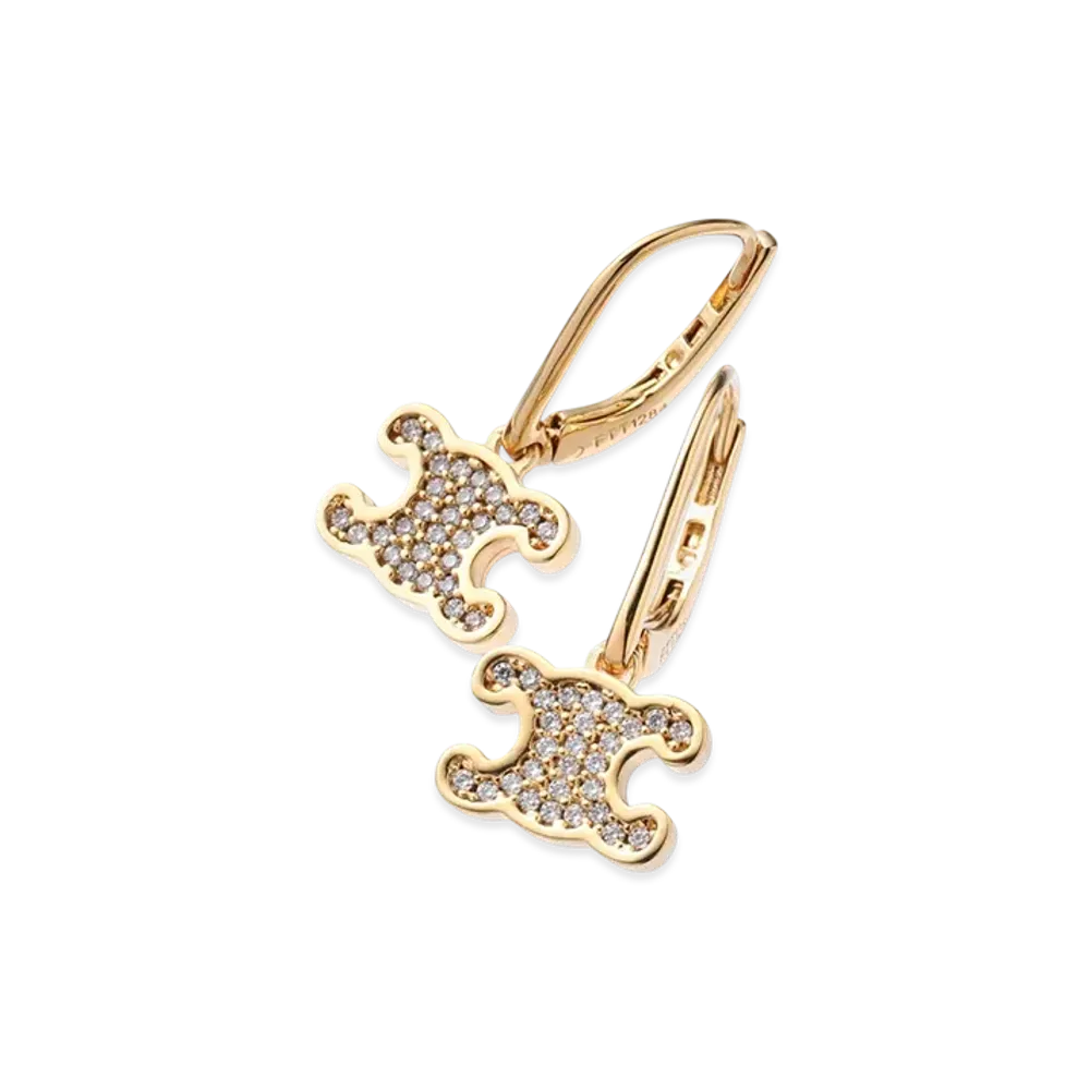 CELINE Triomphe Rhinestone Earrings "Gold"