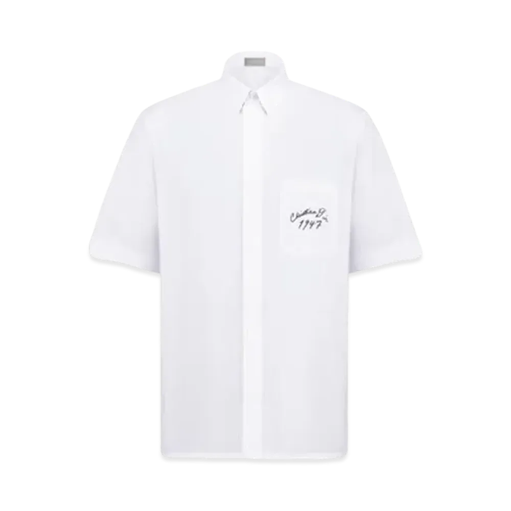 Dior Men's Handwritten Christian Dior 1947 Short-Sleeved Shirt Cotton Poplin "White"
