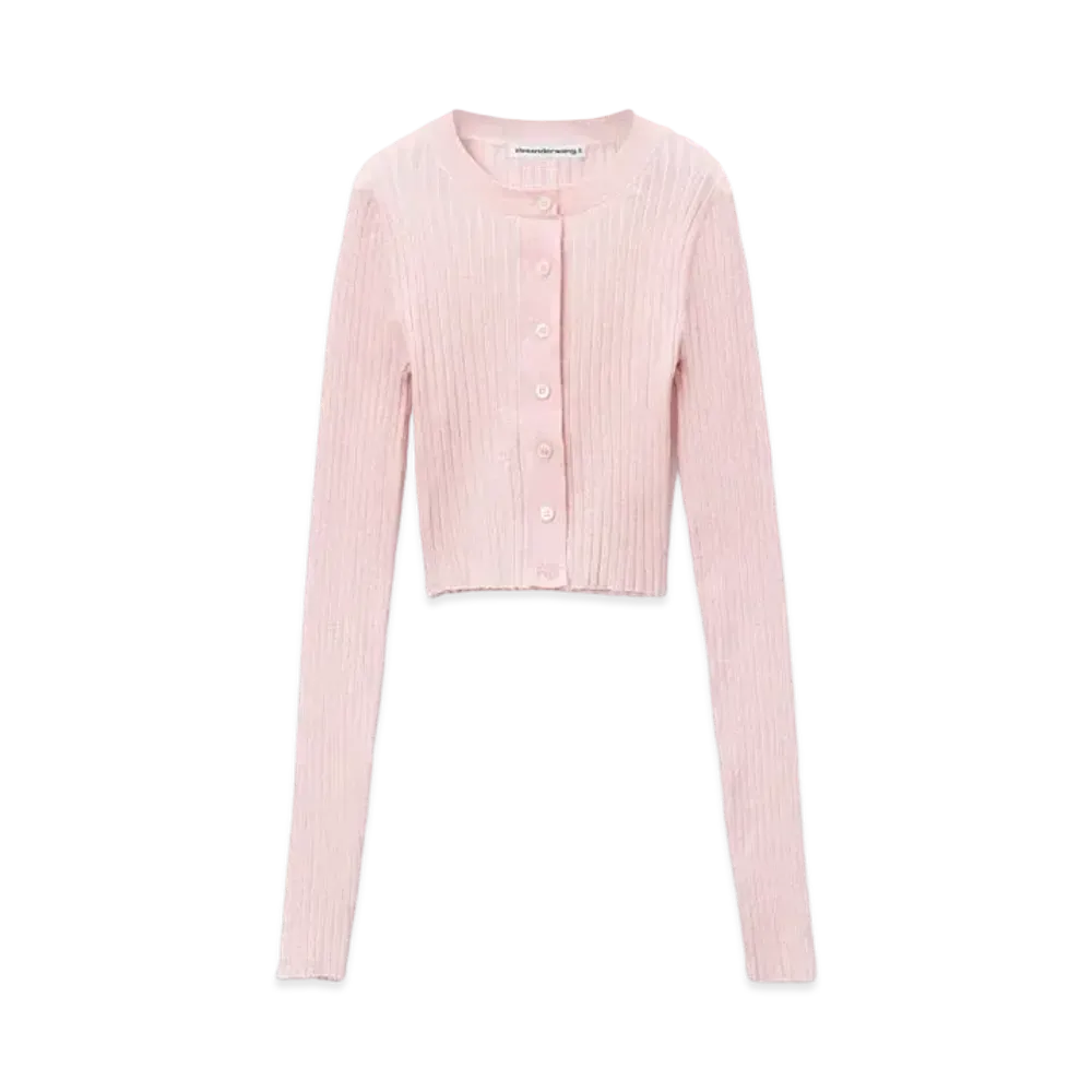 Alexander Wang Shrunken Rib Knit Long Sleeve Cardigan "Ballerina Pink"