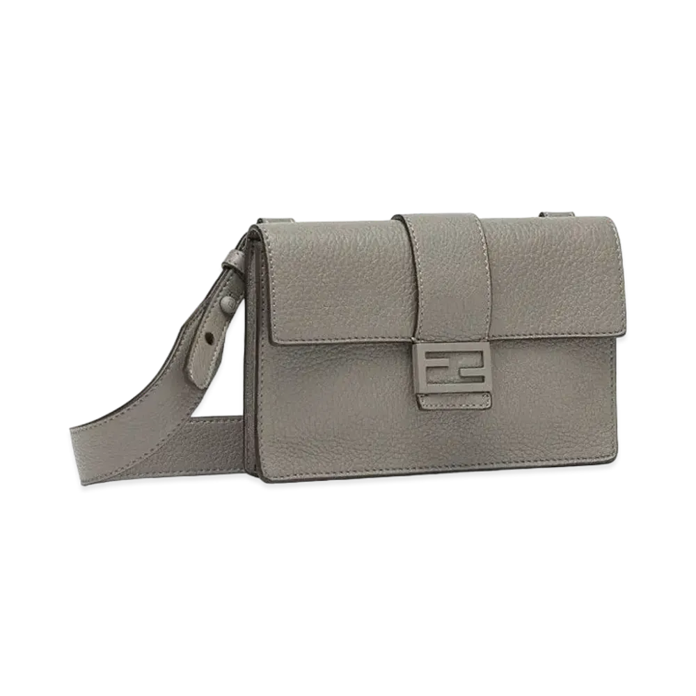FENDI Baguette Slim Clutch Leather Bag "Gray"