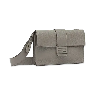 FENDI Baguette Slim Clutch Leather Bag "Gray"