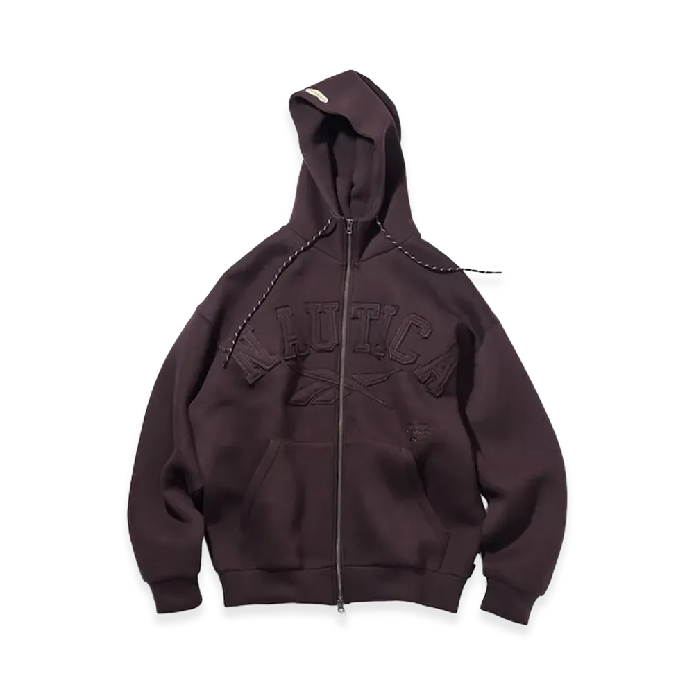 Reebok x NAUTICA Arch Logo Cardboard Knit Zip-Up Sweatshirt Hoodie "Brown"