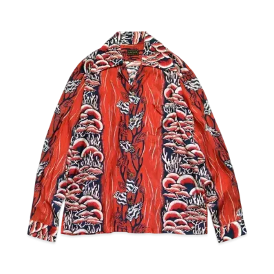 KAPITAL Silk Rayon Souffle & Arrowhead Langle Color Open Collar Shirt "Red"