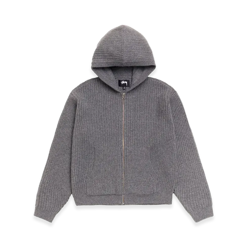 Stussy Waffle Cashmere Zip Hood Sweater "Charcoal"