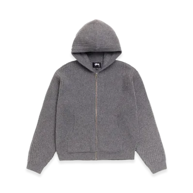 Stussy Waffle Cashmere Zip Hood Sweater "Charcoal"