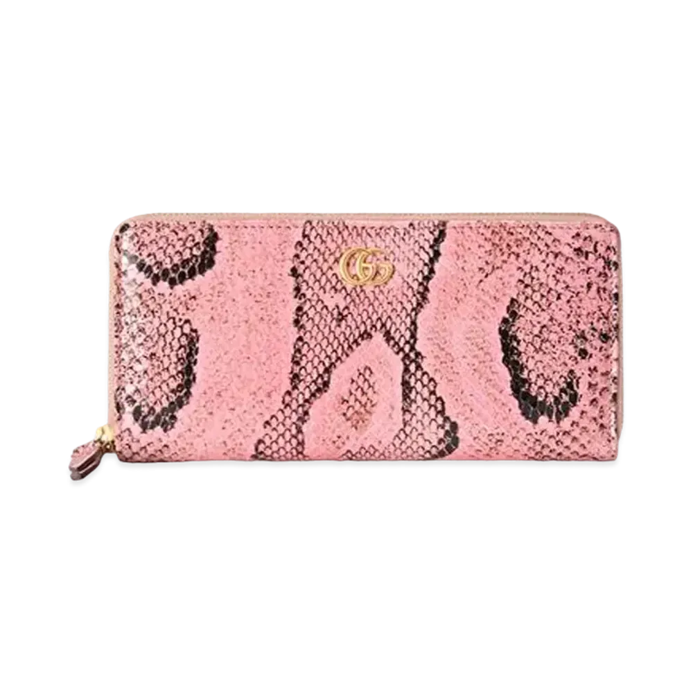 GUCCI GG Marmont Python Zip Around Wallet "Pastel Pink"