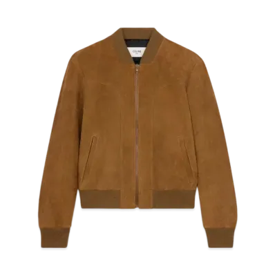 CELINE Men's Boule Blouson Jacket in Suede "Tobacco"