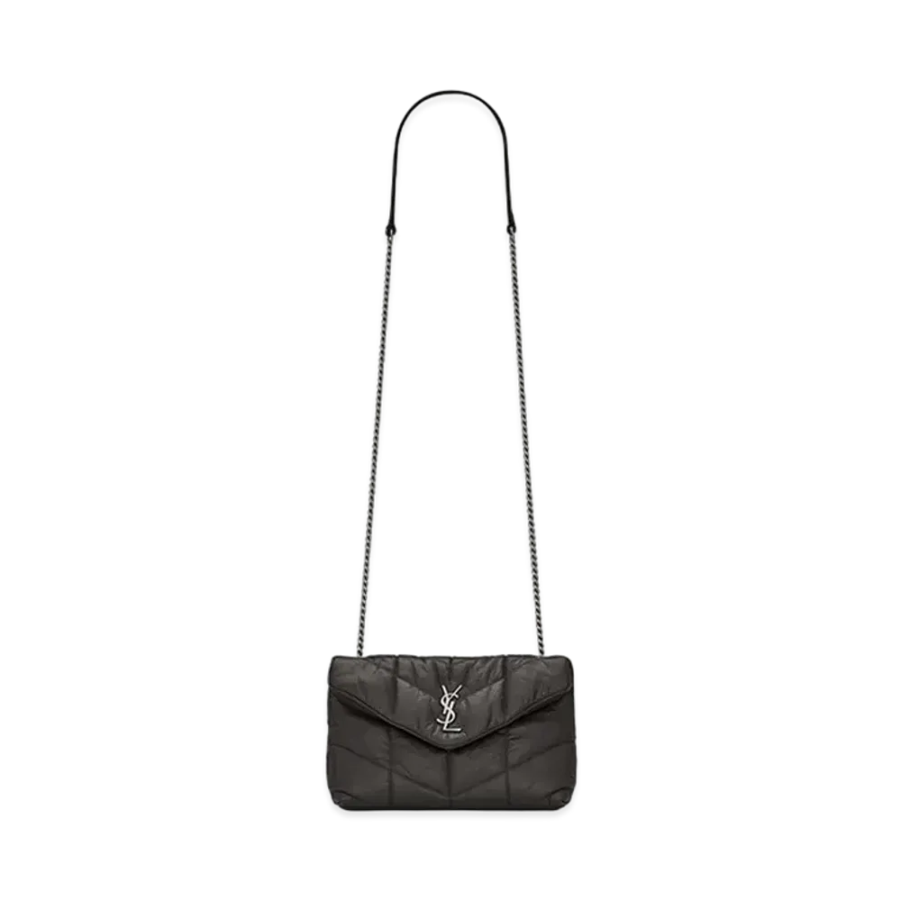 Saint Laurent Puffer Toy Bag In Quilted Wrinkled Matte Leather "Storm"