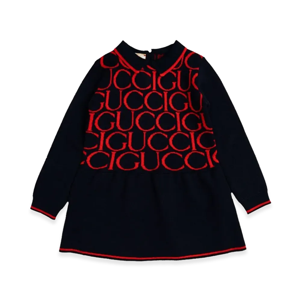 GUCCI Kids B L/S Dress Wo Jacquard/ Ultramarine/ "Red"