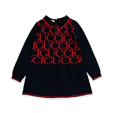 GUCCI Kids B L/S Dress Wo Jacquard/ Ultramarine/ "Red"