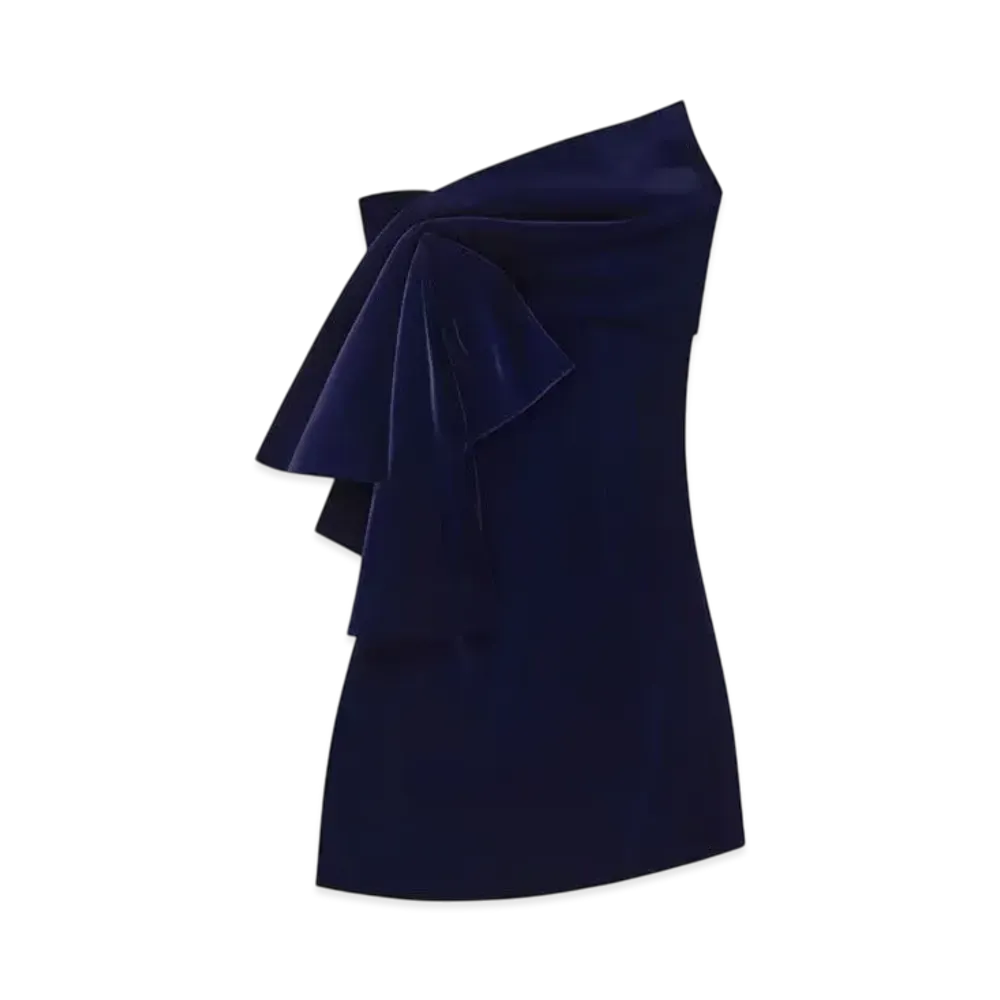GIVENCHY Bustier Dress In Velvet With Oversized Bow "Dark Navy"
