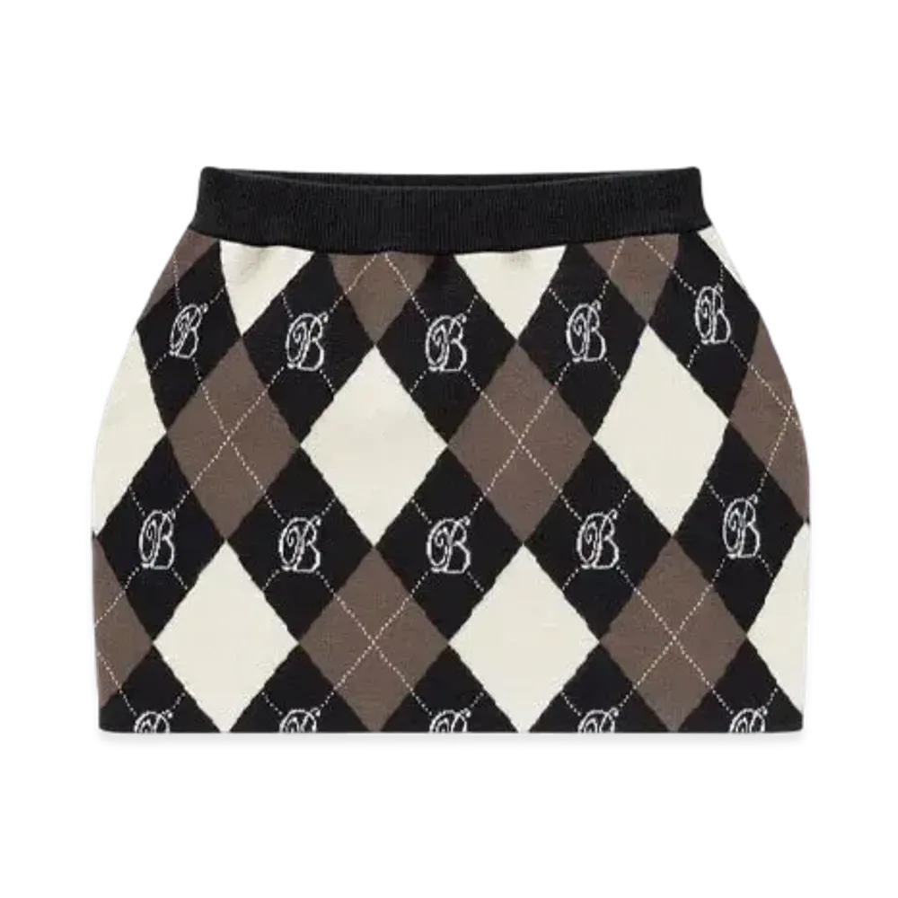 Blackeyepatch B Emblem Argyle Knit Mini Skirt "Black"