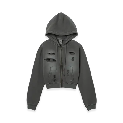 X-Girl Women's Distressed Zip Up Sweat Hoodie "Black"