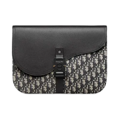 Dior Saddle A4 Pouch Grained Calfskin Dior Oblique Jacquard "Beige/Black"