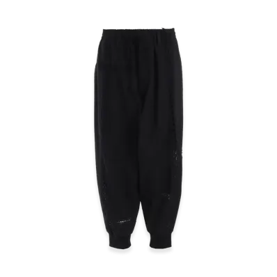 Y's Cotton Crochet Patchwork Rib Hem Pants "Black"