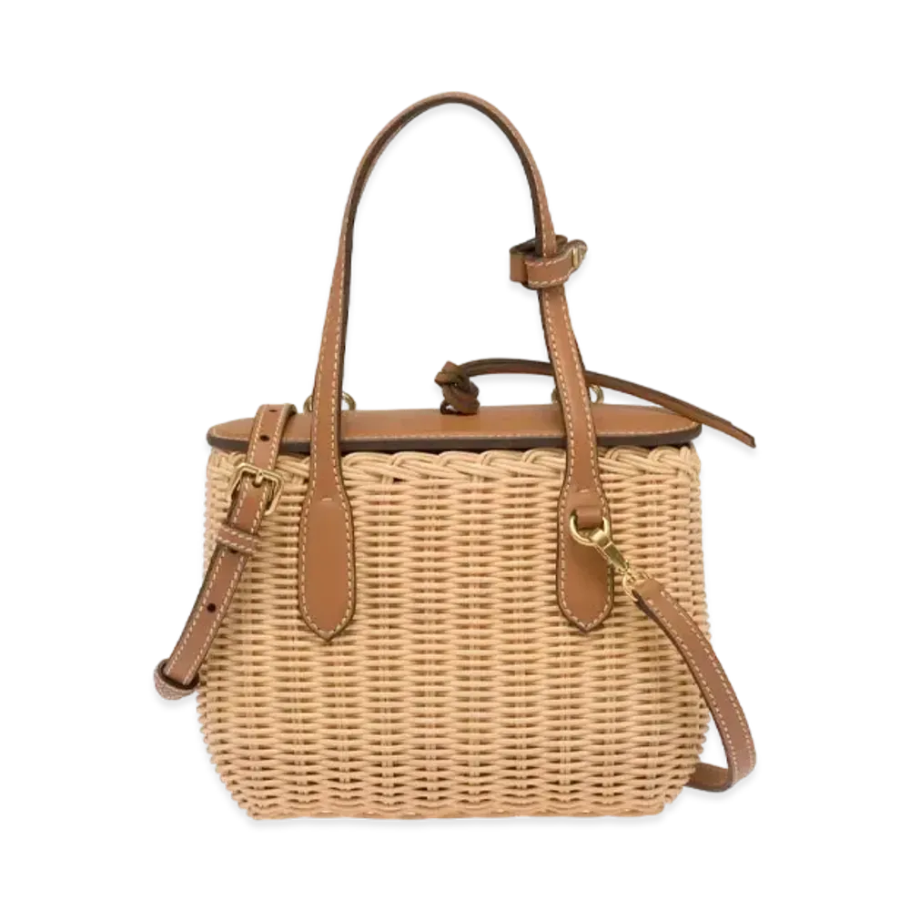 MIU MIU Wicker And Leather Handbag "Tan/Caramel"
