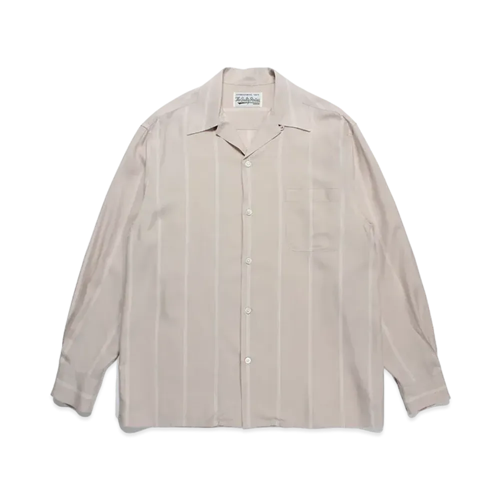 WACKO MARIA Striped Open Collar Shirt "Beige"