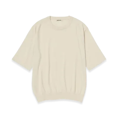 AURALEE Cashmere Hard Twist Knit Tee "Ivory White"