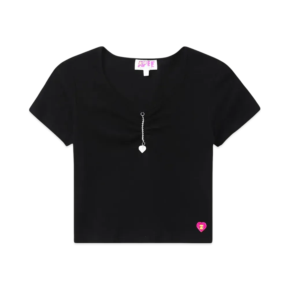 A BATHING APE Chain Detail V Neck Top "Black"