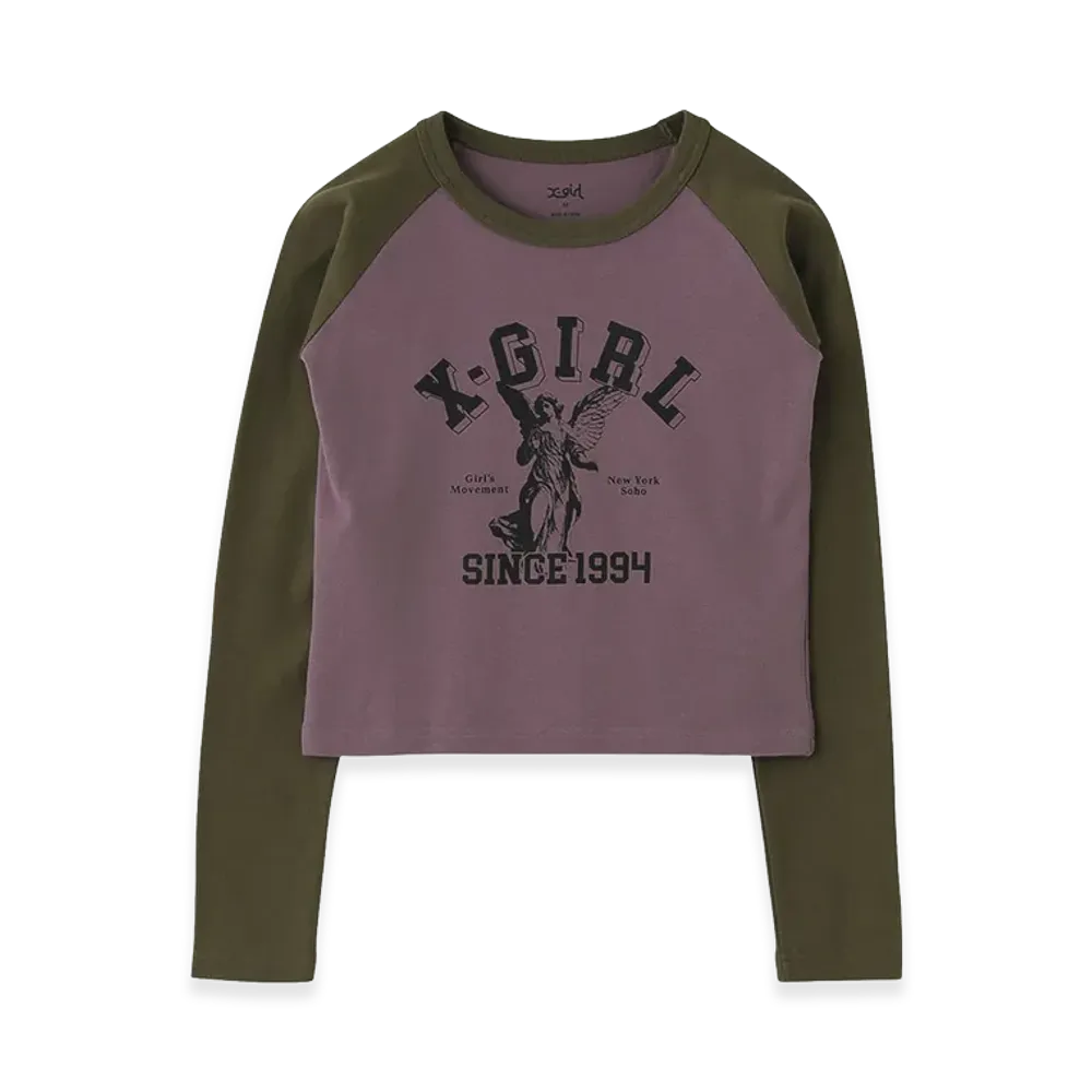 X-Girl Women's Angel And Logo Raglan L/S Baby Tee "Purple"