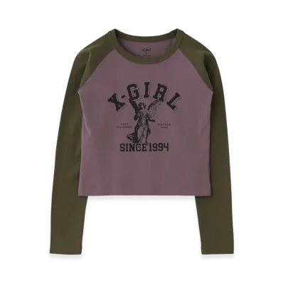 X-Girl Women's Angel And Logo Raglan L/S Baby Tee "Purple"