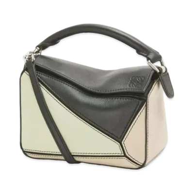 LOEWE Mini Puzzle Bag In Classic Calfskin "Black/Pastel Green"