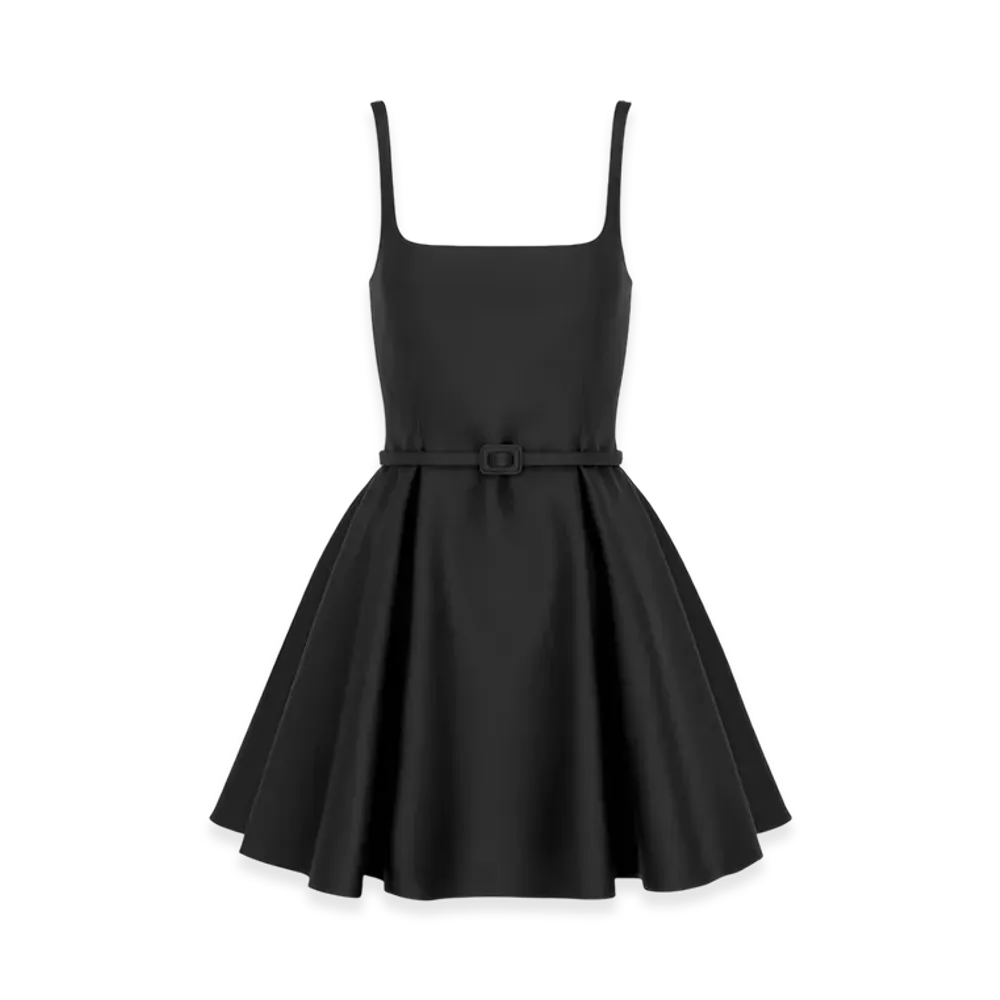 Dior Women's Short Flared Dress Wool Silk Shantung "Black"