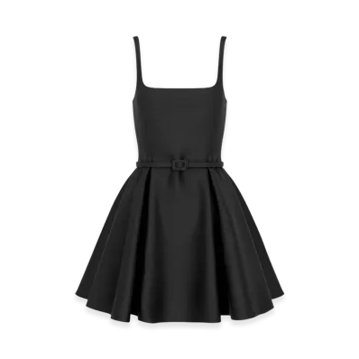 Dior Women's Short Flared Dress Wool Silk Shantung "Black"