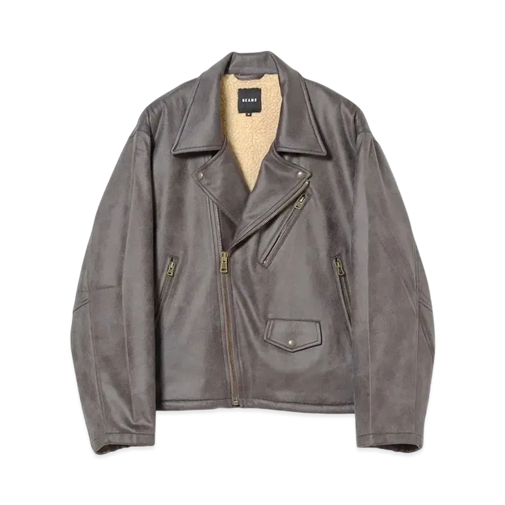 BEAMS Faux Leather Biker Jacket "ChacoalGray"