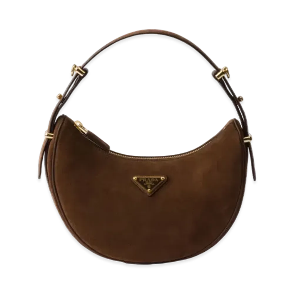 PRADA Arque Leather Shoulder Bag "Dark Brown"